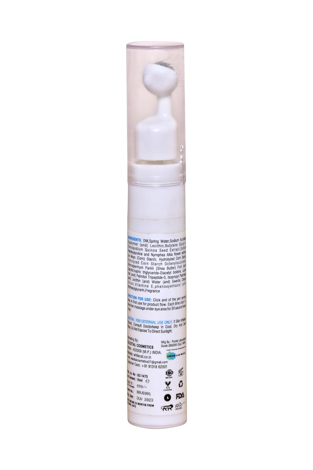 BLUSHBABE Under Eye Cream Gel for Dark Circles || With Smoothing Massage Roller to Reduce Dark Circles, Puffiness & Fine Lines || Vitamin E & Aloevera || Sulphateparaben 0%, 15ml